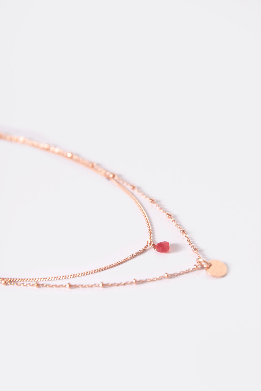 Collana in argento doppio filo oro rosa e rubino – Laura Sciunnach